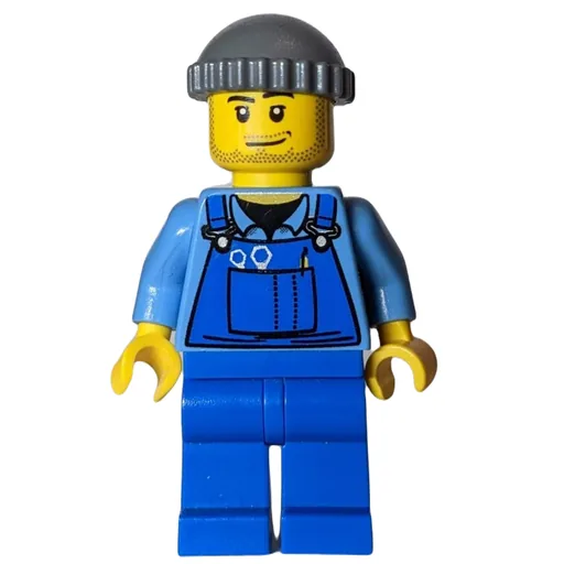 Man (Blue Overalls over Shirt, Blue Legs, Dark Bluish Gray Hat, Stubble)