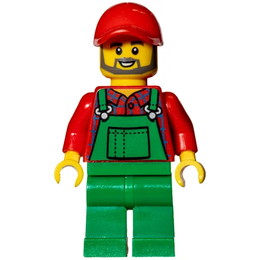 Man (Green Overalls over Red Shirt, Red Cap, Beard)