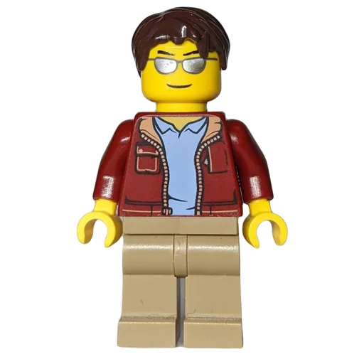 Man (Open Dark Red Jacket, Dark Tan Legs, Dark Brown Hair, Silver Sunglasses)