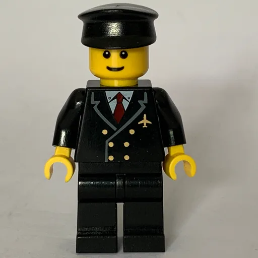 Pilot (Black Suit with Tie and Airplane Badge, Black Hat, Brown Eyebrows)