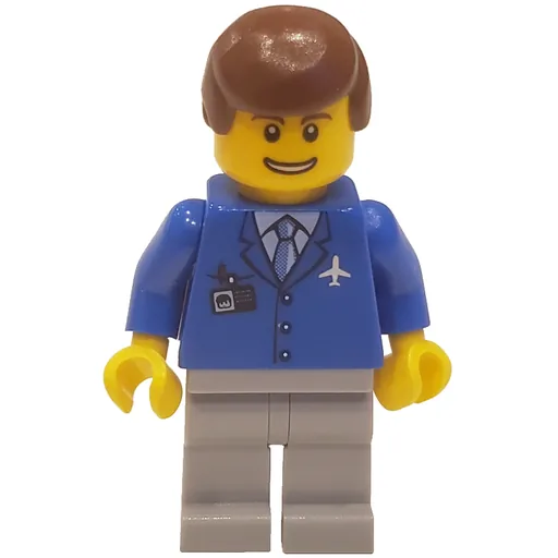 Airline Worker (Blue Jacket with Tie and Plane Logo, Light Bluish Gray Legs, Reddish Brown Hair)