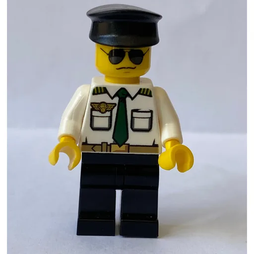 Pilot (White Shirt with Dark Green Tie and Wing Badge, Black Legs, Black Hat, Sunglasses)