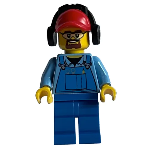 Ground Crew (Blue Overalls over Shirt, Red Cap with Ear Defenders, Safety Glasses and Goatee Beard)