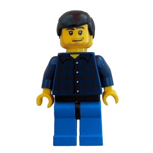 Man (Dark Blue Plaid Shirt, Blue Legs, Black Hair, Stubble)