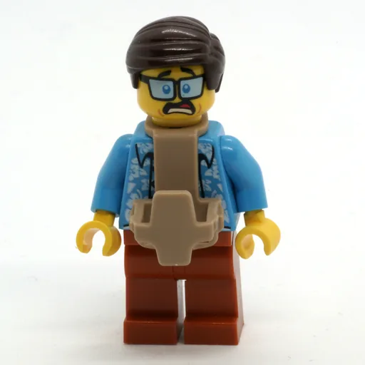 Man (Open Dark Azure Hawaiian Shirt, Dark Orange Legs, Dark Brown Hair, Baby Carrier)
