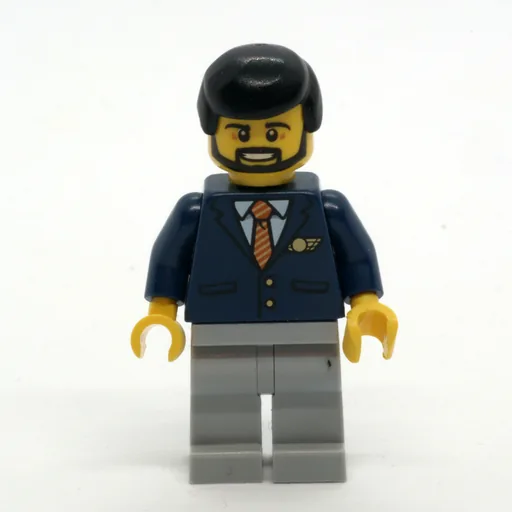 Pilot (Dark BLue JAcket with Tie and Wings Badge, Light Bluish Gray Legs, Black Hair, Beard)