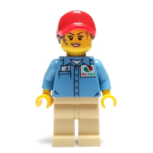 Ground Crew (Medium Blue Shirt with Octan Logo, Tan Legs, Red Cap with Hair)