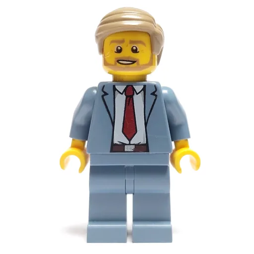 Man (Sand Blue Suit with Red Tie, Dark Tan Hair, Beard)