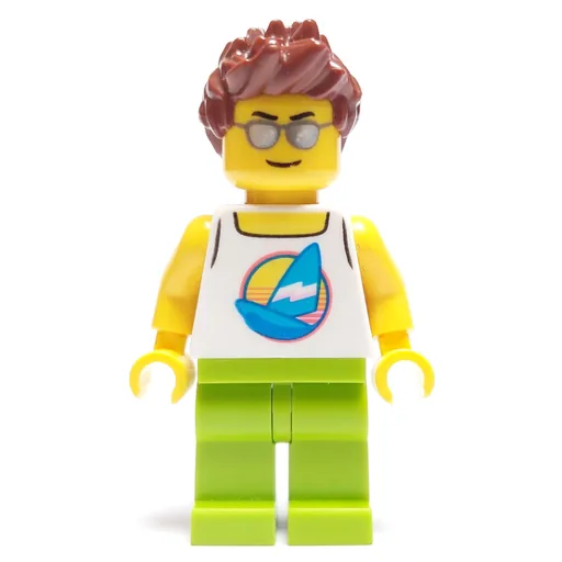 Man (White Tank Top with Windsurfer, Lime Legs, Reddish Brown Hair, Silver Sunglasses)