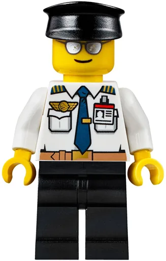 Pilot (White Shirt with Tie and Wing Badge, Black Legs, Black Hat, Silver Sunglasses)