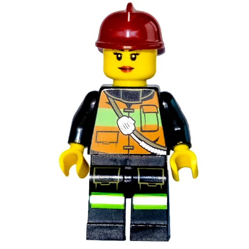 Firewoman (Orange Safety Vest with Radio, Dark Red Helmet)