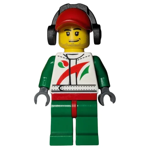 Racer (White and Green Jumpsuit with Octan Logo, Red Cap with Ear Defenders, Stubble)