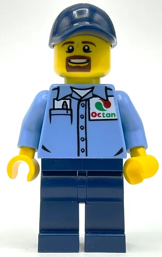 Man (Medium Blue Shirt with Octan Logo, Dark Blue Legs, Dark Blue Cap, Goatee Beard)