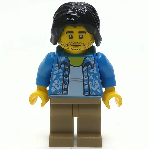 Man (Open Dark Azure Hawaiian Shirt, Dark Tan Legs, Black Hair)