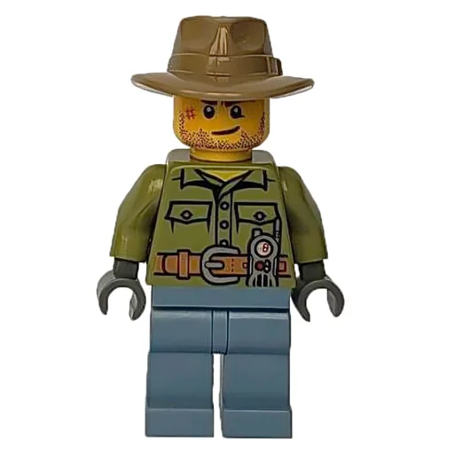 Volcano Explorer (Man, Olive Green Shirt, Sand Blue Legs, Dark Tan Wide Brim Hat)