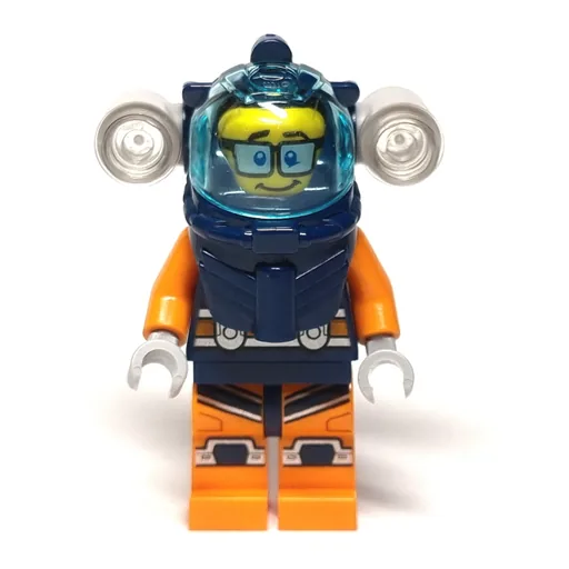 Diver (Man, Dark Blue and Orange Wetsuit, Dark Blue Diving Helmet with Flashlights and Visor, Glasses)