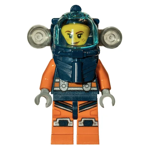 Diver (Woman, Dark Blue and Orange Wetsuit, Dark Blue Diving Helmet with Flashlights and Visor)