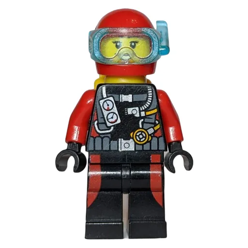 Diver (Woman, Black and Red Wetsuit with Gauges, Red Helmet with Mask)