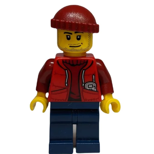 Marine Explorer (Open Red Jacket over Dark Red Sweater, Dark Red Hat, Stubble)