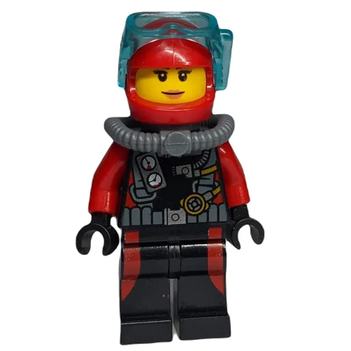 Diver (Woman, Black and Red Wetsuit with Gauges, Red Helmet with Mask)