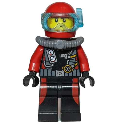 Diver (Man, Black and Red Wetsuit with Gauges, Red Helmet with Mask)