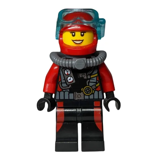 Diver (Woman, Black and Red Wetsuit with Gauges, Red Helmet with Mask)