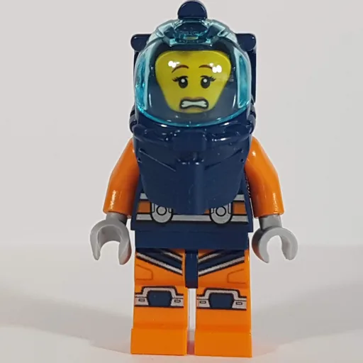 Diver (Woman, Dark Blue and Orange Wetsuit, Dark Blue Diving Helmet with Visor)