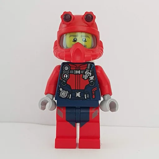 Diver (Man, Red and Dark Blue Wetsuit with Straps and Gauges, Red Diving Helmet, Airtanks, Beard)