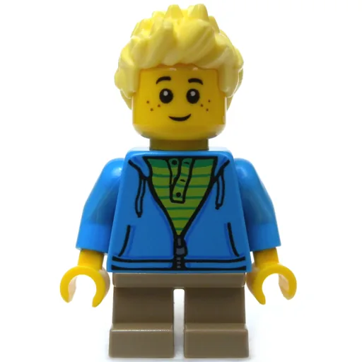Boy (Open Dark Azure Hoodie with Zipper, Short Dark Tan Legs, Bright Light Yellow Hair)