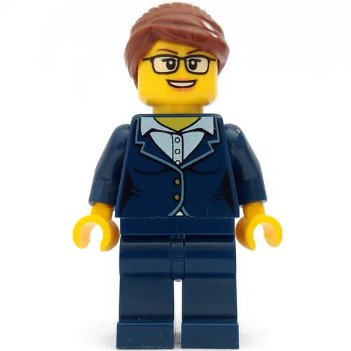 Woman (Dark Blue Suit, Reddish Brown Hair, Glasses)