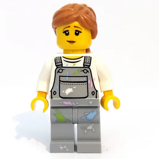 Woman (Light Bluish Gray Overalls with Paint Stains, Medium Nougat Hair)