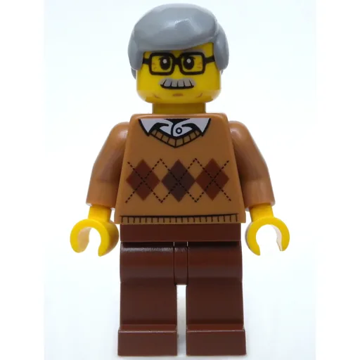 Man (Medium Nougat Argyle Sweater, Reddish Brown Legs, Moustache and Glasses)