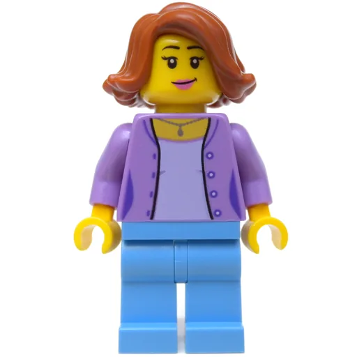 Woman (Open Medium Lavender Shirt over Lavender Top, Medium Blue Legs, Dark Orange Hair)