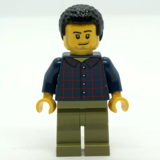 Man (Dark Blue Plaid Shirt, Olive Legs, Black Hair, Stubble)