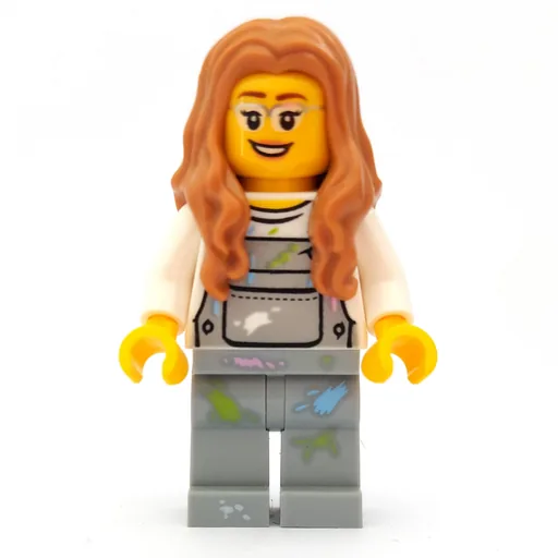 Woman (Light Bluish Gray Overalls with Paint Stains, Medium Nougat Hair, Glasses)