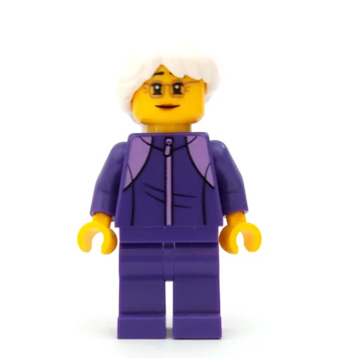 Woman (Dark Purple Jogging Suit, White Hair, Small Glasses)