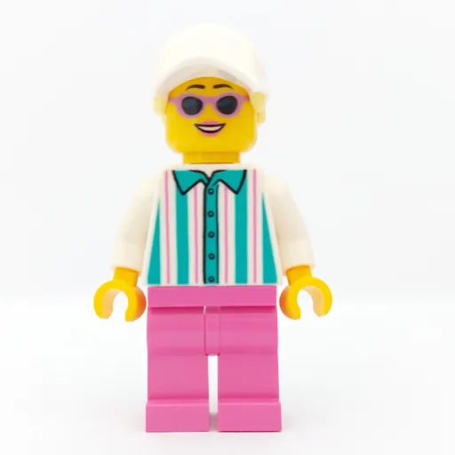 Woman (White and Dark Turquoise Striped Shirt, Dark Pink Legs, White with Hair)