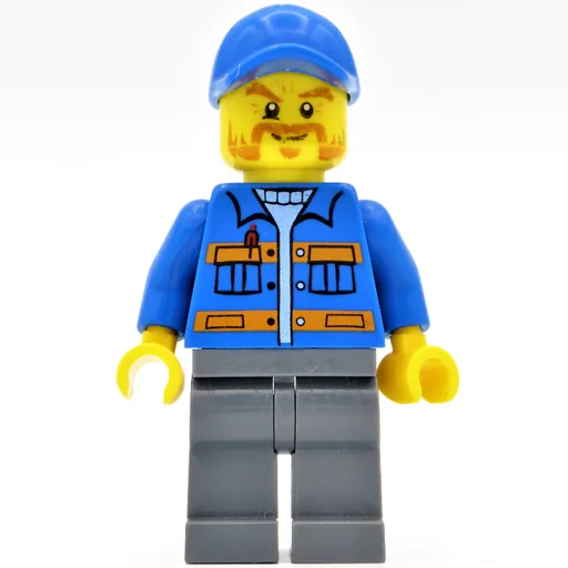 Worker (Blue Jacket with Orange Stripes, Sand Blue Legs, Blue Cap, Beard)