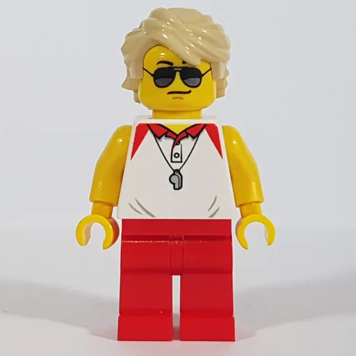 Lifeguard (White Polo Shirt with Whistle, Red Legs, Tan Hair, Sunglasses)