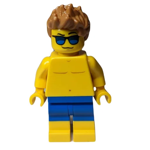 Man (Shirtless, Blue Swim Trunks, Medium Nougat Hair, Sunglasses)