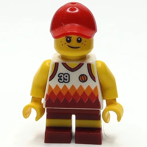 Boy (White and Dark Red Basketball Jersey with '39', Dark Red Shorts, Red Cap)