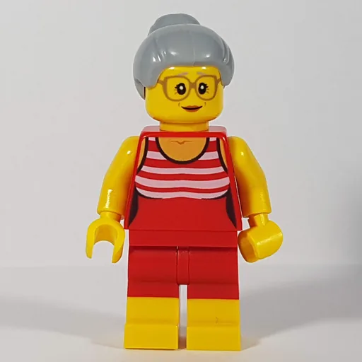 Woman (Red and White Swimsuit, Light Bluish Gray Hair, Glasses)