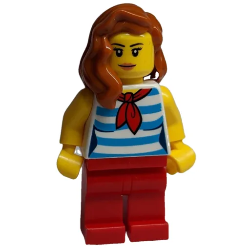 Woman (White and Dark Azure Striped Tank Top with Red Neckerchief, Red Legs, Dark Orange Hair)