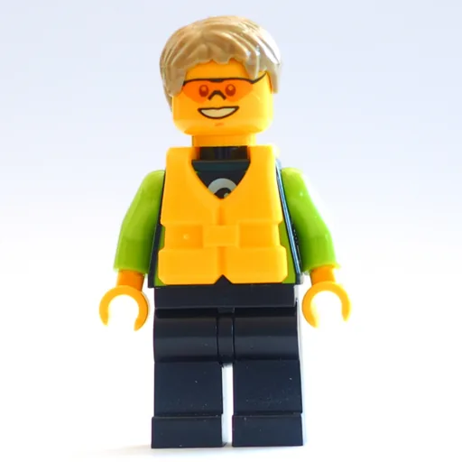 Man (Black and Lime Wetsuit, Dark Tan Hair, Yellow Life Vest, Orange Safety Glasses)