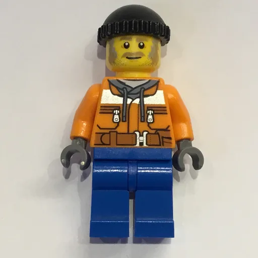 Worker (Orange Safety Jacket over Hoodie, Blue Legs, Black Hat, Moustache)