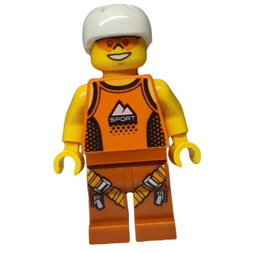 Man (Orange Tank Top with 'SPORT', Dark Orange Legs with Straps, White Helmet, Orange Safety Glasses)