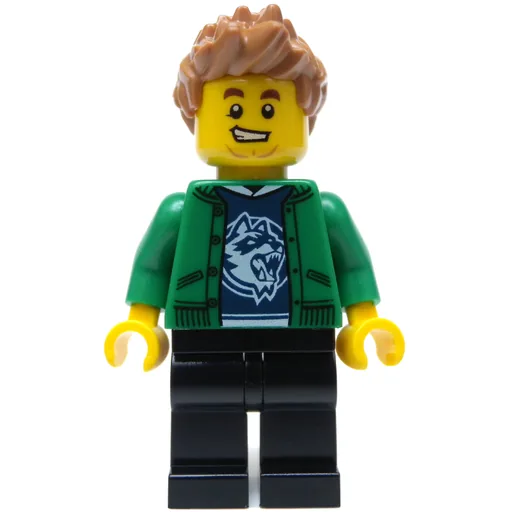 Man (Open Green Jacket, Black Legs, Medium Nougat Hair)