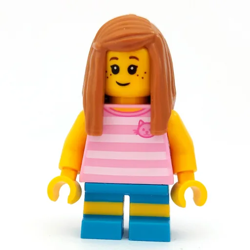 Girl (Bright Pink Striped Top with Cat Head, Dark Azure Shorts, Medium Nougat Hair)