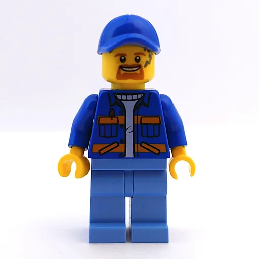 Worker (Blue Jacket with Orange Stripes, Medium Blue Legs, Blue Cap, Goatee Beard)
