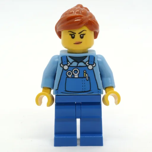 Woman (Blue Overalls over Shirt, Dark Orange Hair, Dirt Stains)